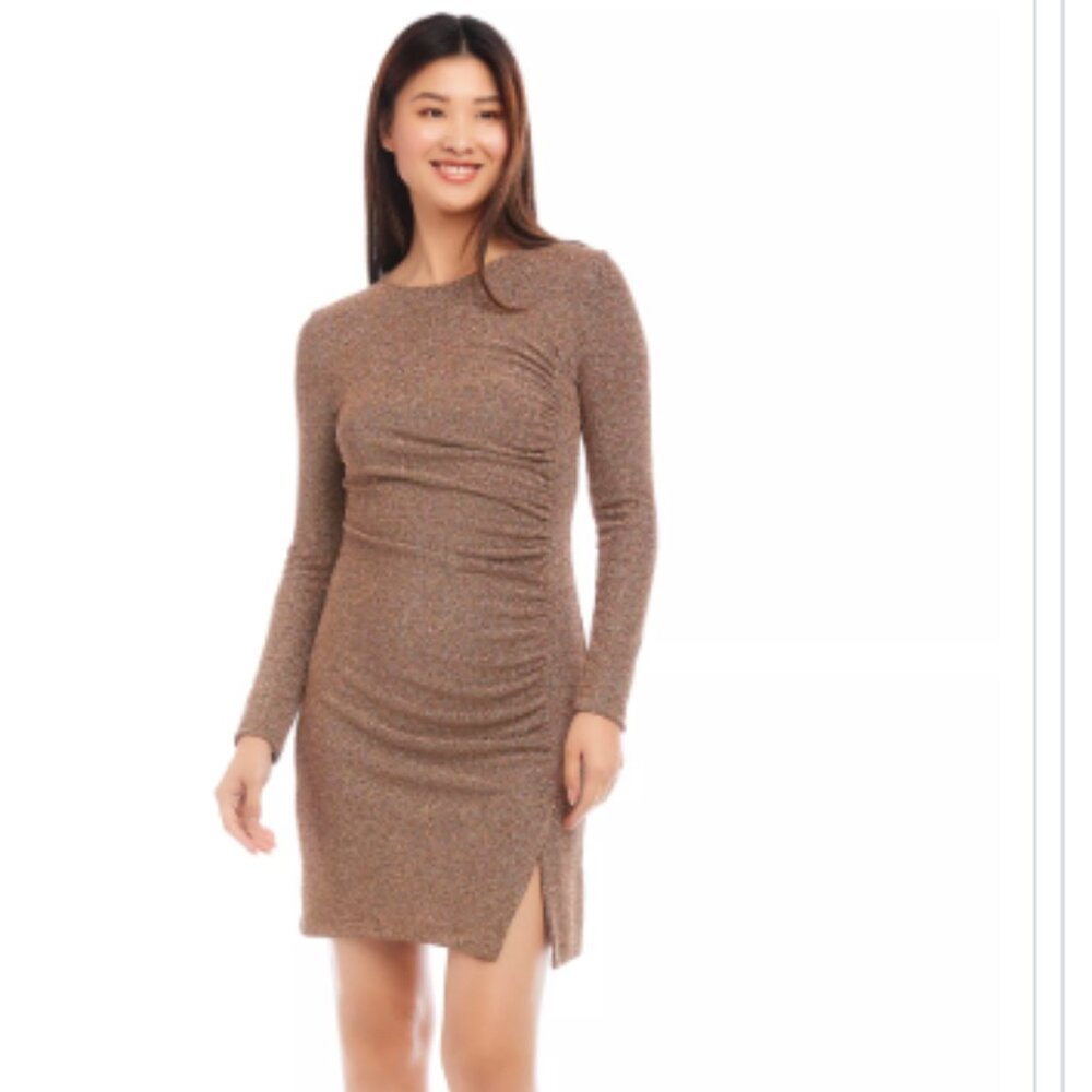 Karen Kane Long Sleeve Shirred Metallic Dress